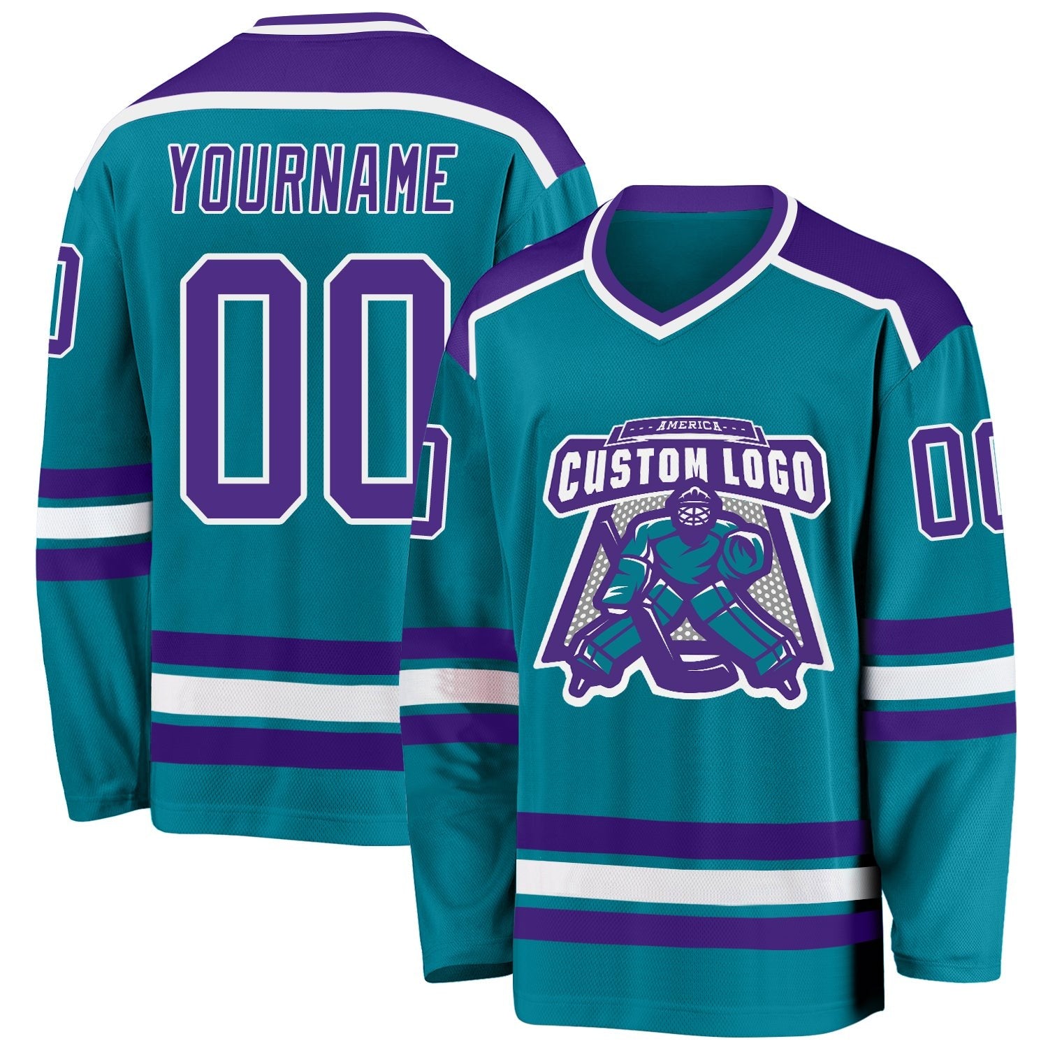 Custom Teal Purple-White Hockey Jersey photo 1