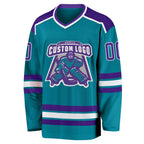 Custom Teal Purple-White Hockey Jersey photo 2