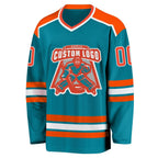 Custom Teal Orange-White Hockey Jersey photo 2