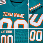 Custom Teal White-Orange Mesh Authentic Football Jersey detail