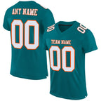 Custom Teal White-Orange Mesh Authentic Football Jersey photo 1
