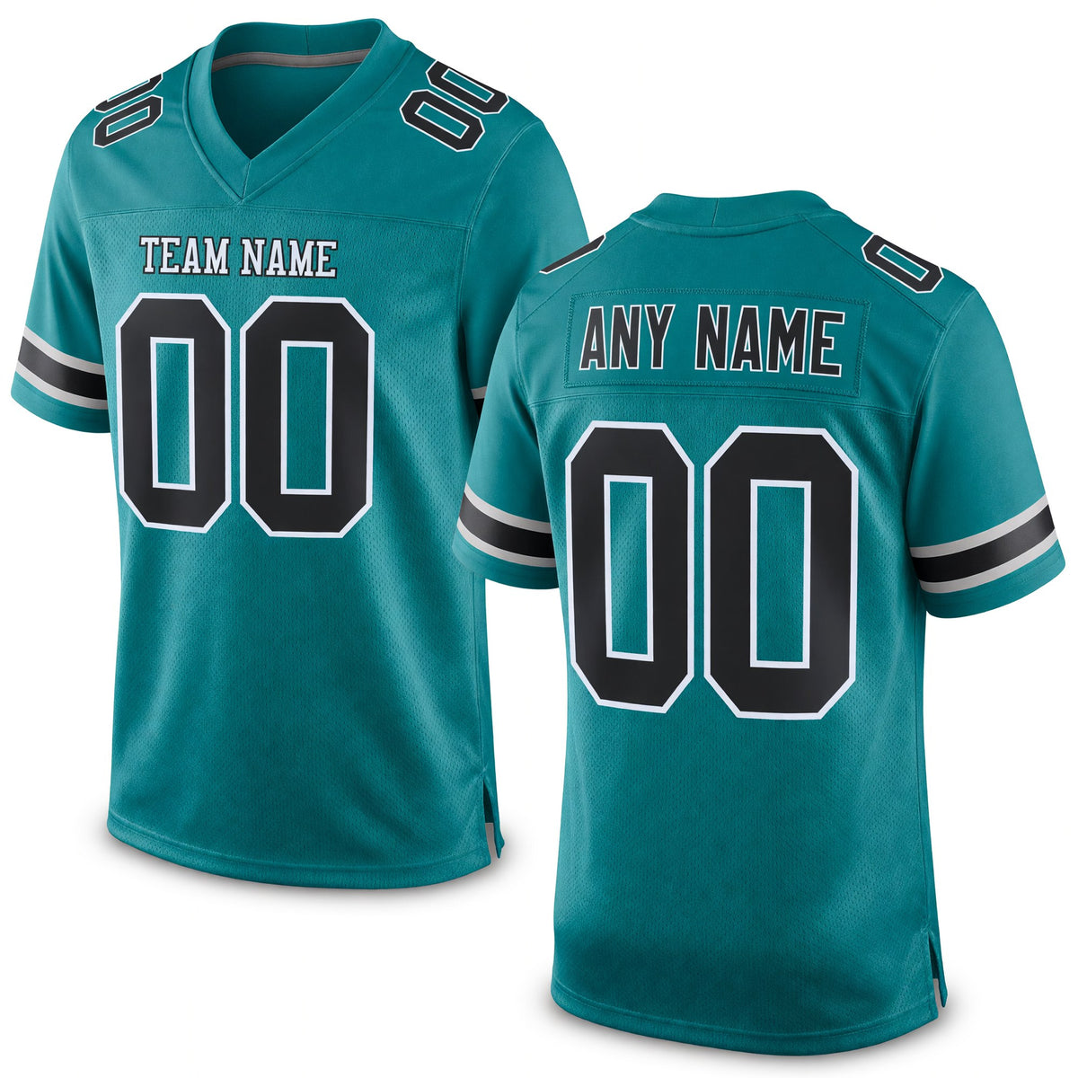 Custom Teal Black-White Mesh Authentic Football Jersey