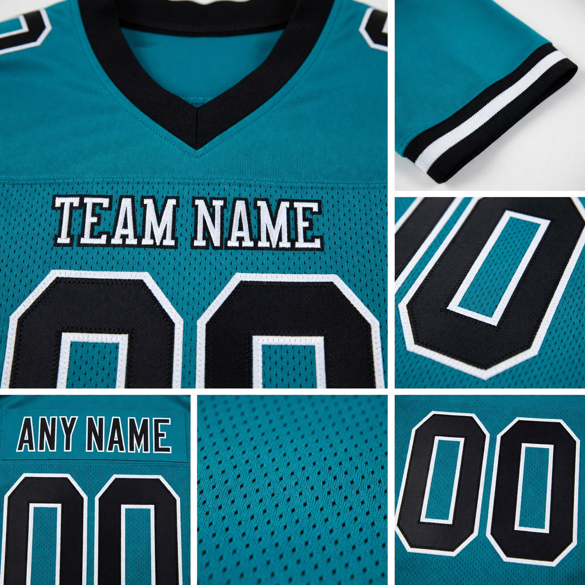 Custom Teal Black-White Mesh Authentic Football Jersey detail