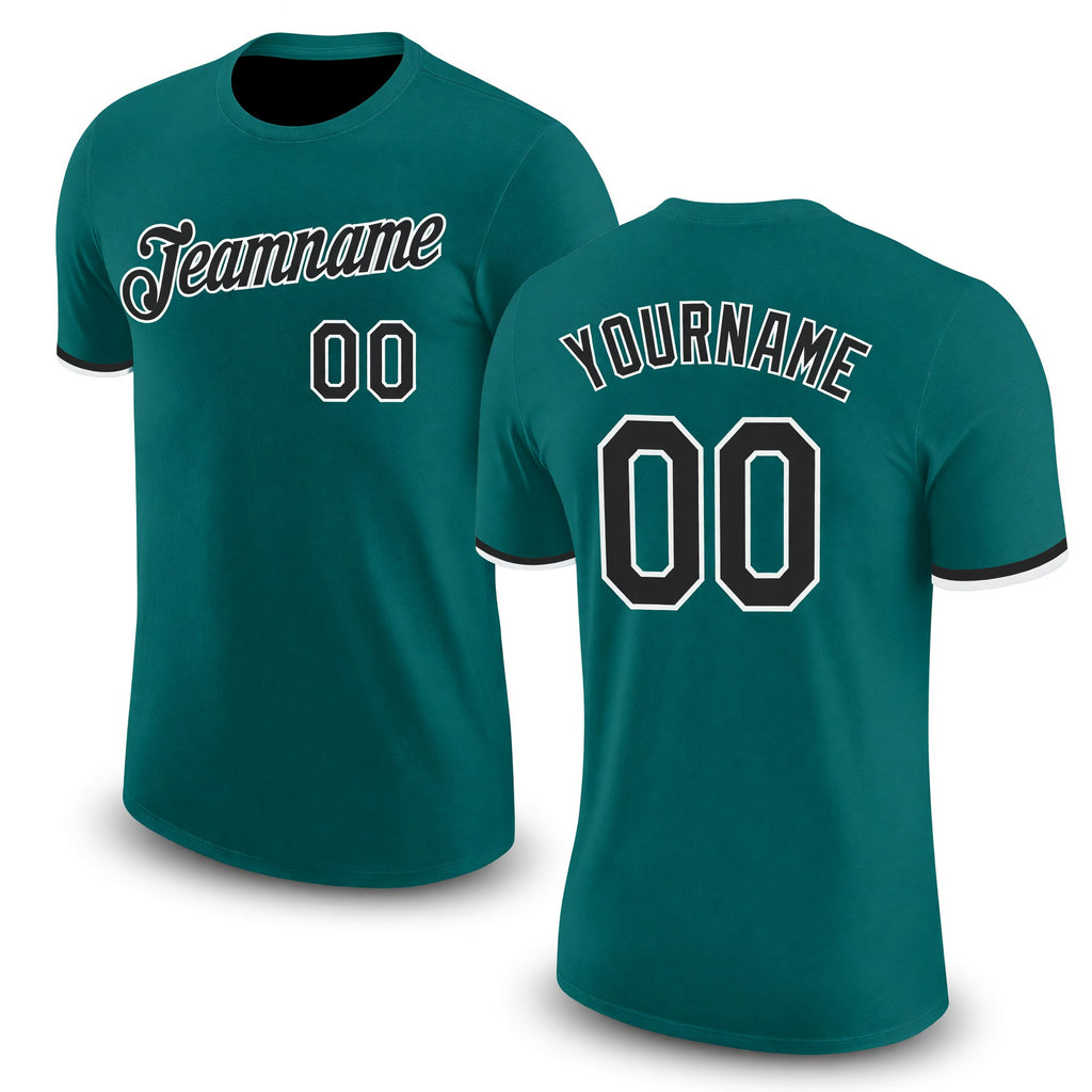Custom Teal Black-White Performance T-Shirt