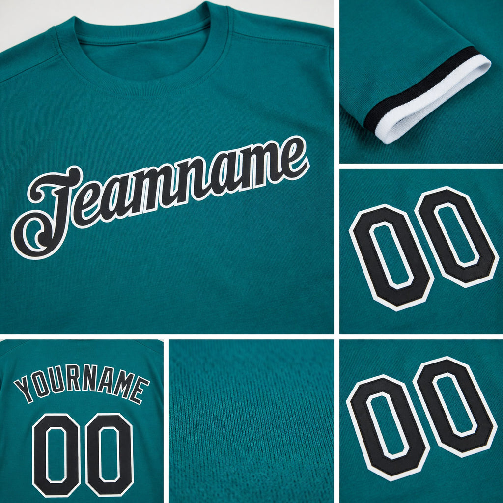 Custom Teal Black-White Performance T-Shirt detail
