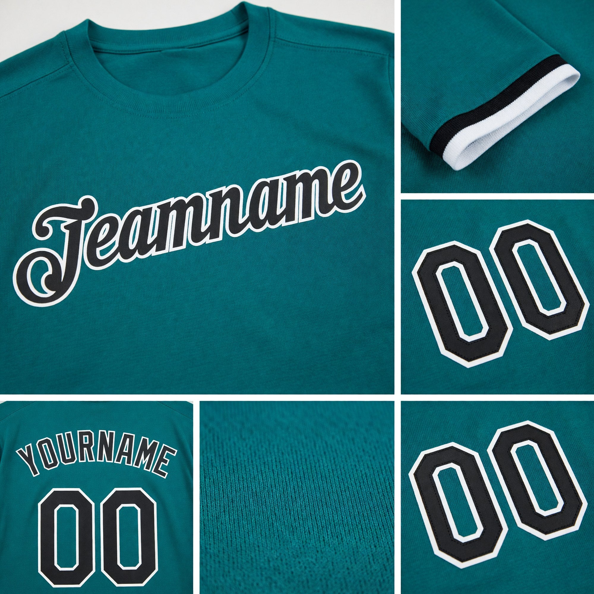 Custom Teal Black-White Performance T-Shirt detail