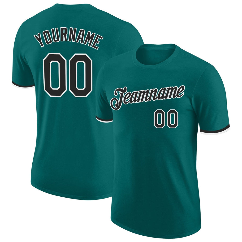 Custom Teal Black-White Performance T-Shirt photo 1