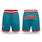 Custom Teal Red-White Authentic Throwback Basketball Shorts