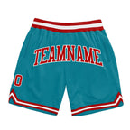 Custom Teal Red-White Authentic Throwback Basketball Shorts photo 1