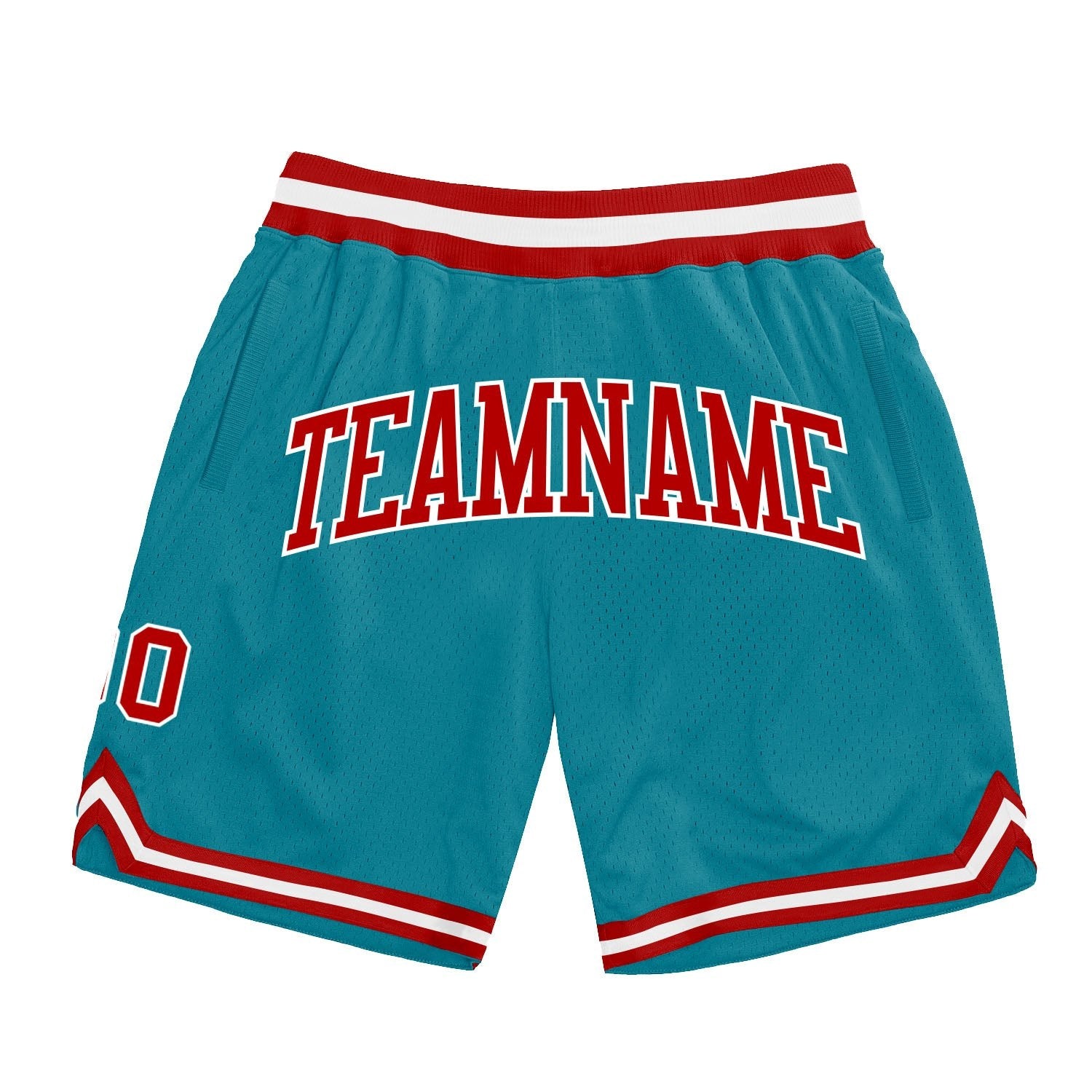 Custom Teal Red-White Authentic Throwback Basketball Shorts photo 1
