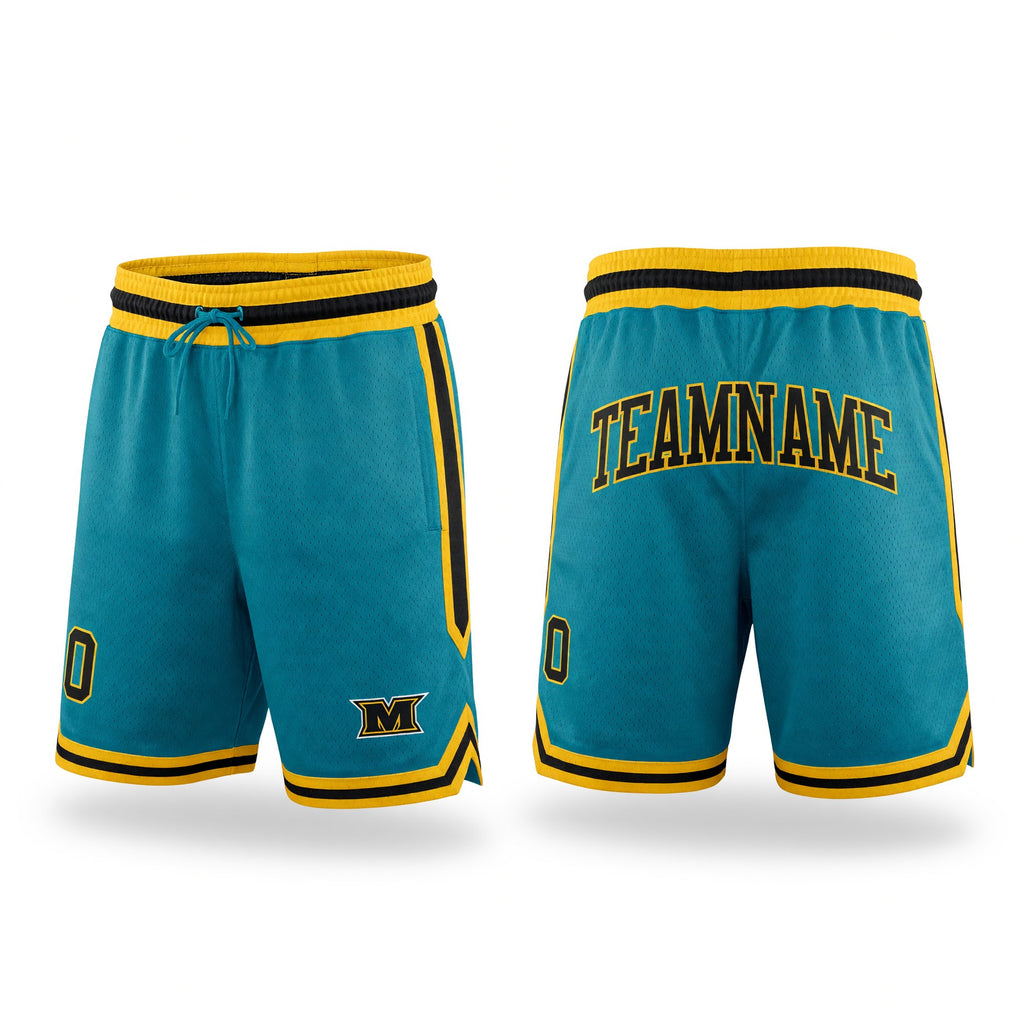 Custom Teal Black-Gold Authentic Throwback Basketball Shorts