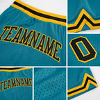Custom Teal Black-Gold Authentic Throwback Basketball Shorts detail