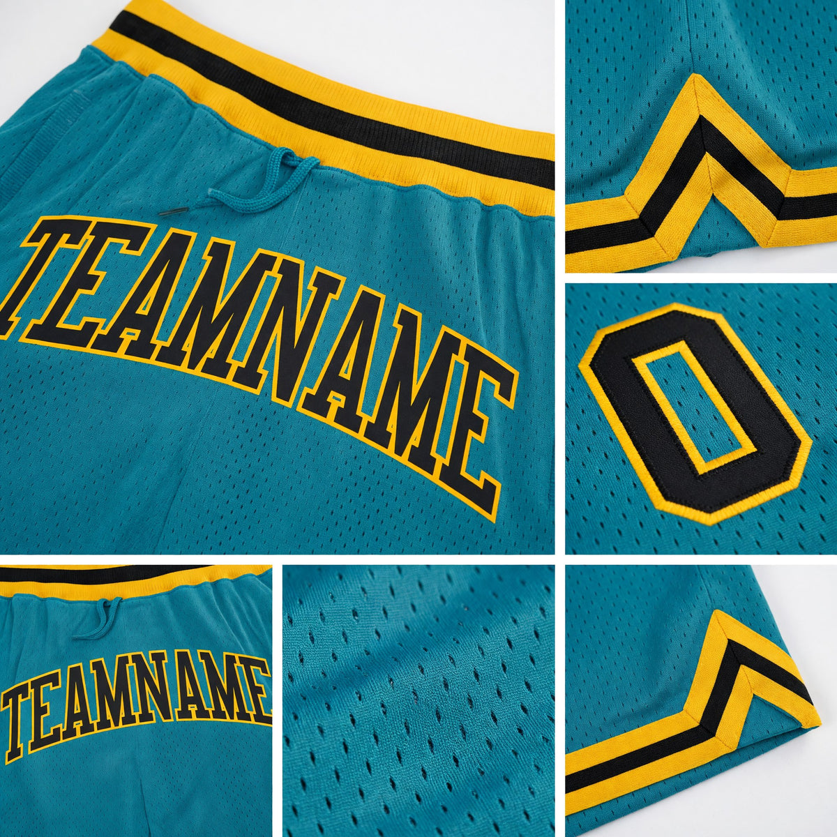 Custom Teal Black-Gold Authentic Throwback Basketball Shorts detail