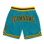 Custom Teal Black-Gold Authentic Throwback Basketball Shorts photo 1