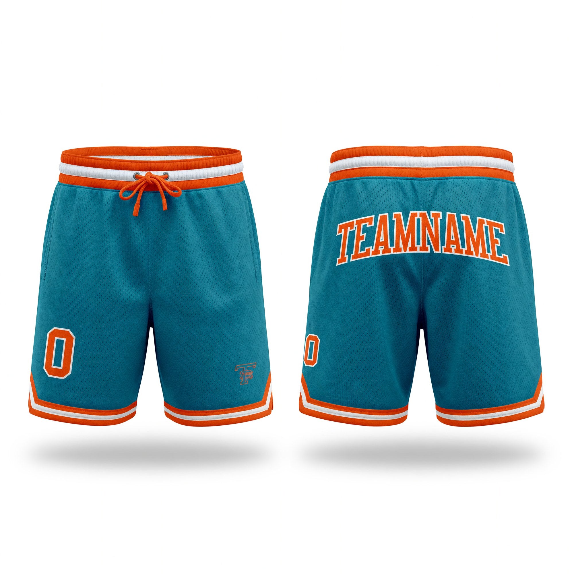 Custom Teal Orange-White Authentic Throwback Basketball Shorts