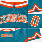 Custom Teal Orange-White Authentic Throwback Basketball Shorts detail