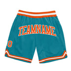 Custom Teal Orange-White Authentic Throwback Basketball Shorts photo 1