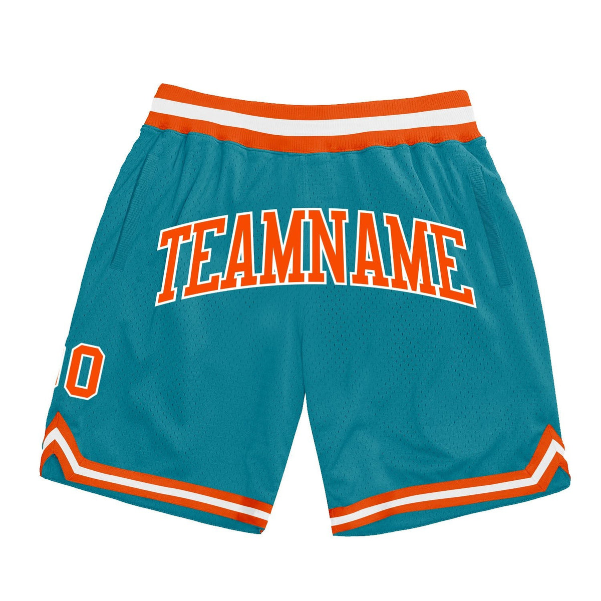 Custom Teal Orange-White Authentic Throwback Basketball Shorts photo 1