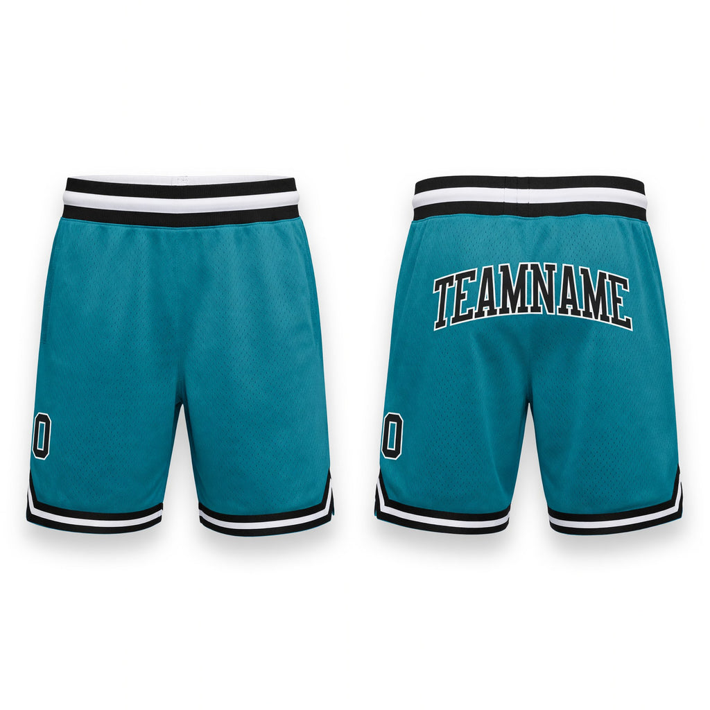 Custom Teal Black-White Authentic Throwback Basketball Shorts