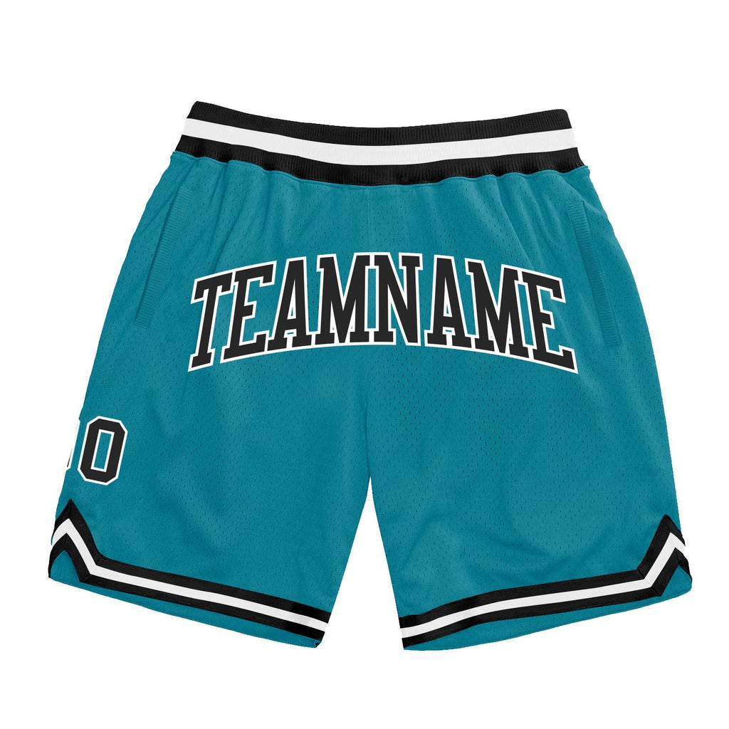 Custom Teal Black-White Authentic Throwback Basketball Shorts photo 1