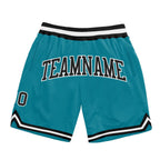 Custom Teal Black-White Authentic Throwback Basketball Shorts photo 1