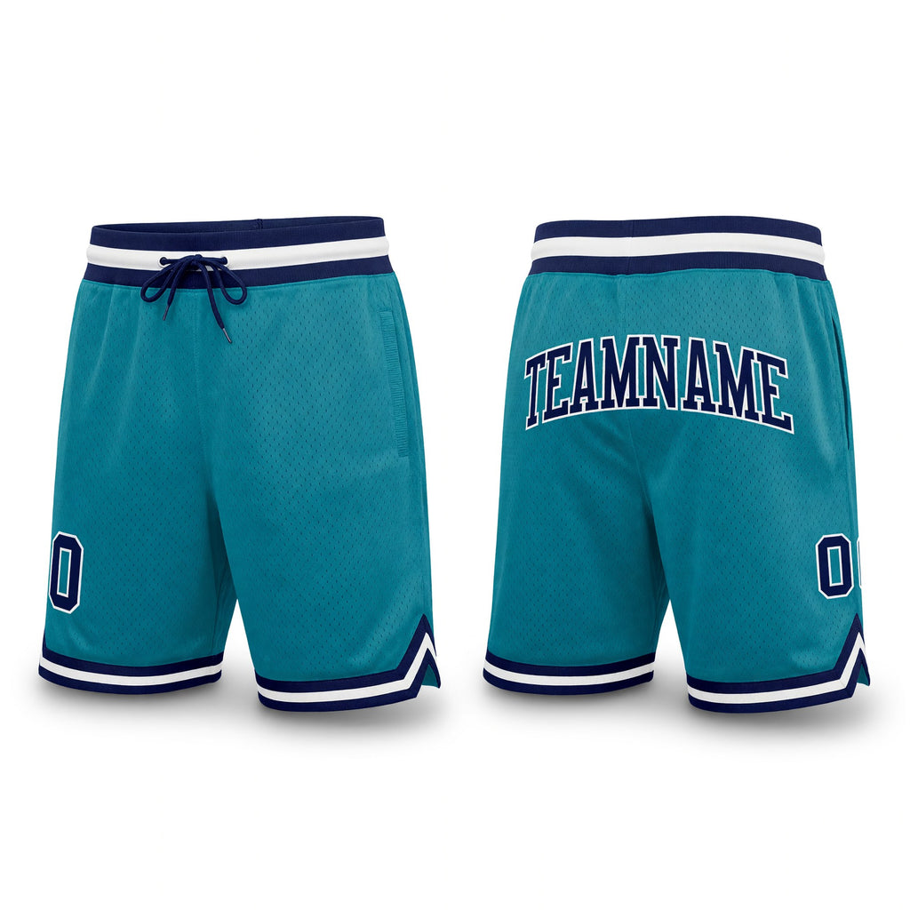 Custom Teal Navy-White Authentic Throwback Basketball Shorts