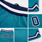 Custom Teal Navy-White Authentic Throwback Basketball Shorts detail
