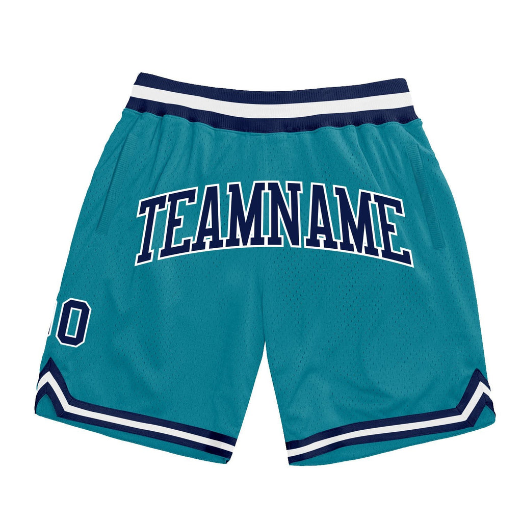Custom Teal Navy-White Authentic Throwback Basketball Shorts photo 1
