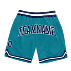 Custom Teal Navy-White Authentic Throwback Basketball Shorts photo 1