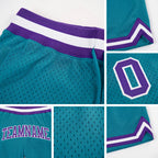 Custom Teal Purple-White Authentic Throwback Basketball Shorts detail
