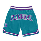 Custom Teal Purple-White Authentic Throwback Basketball Shorts photo 1
