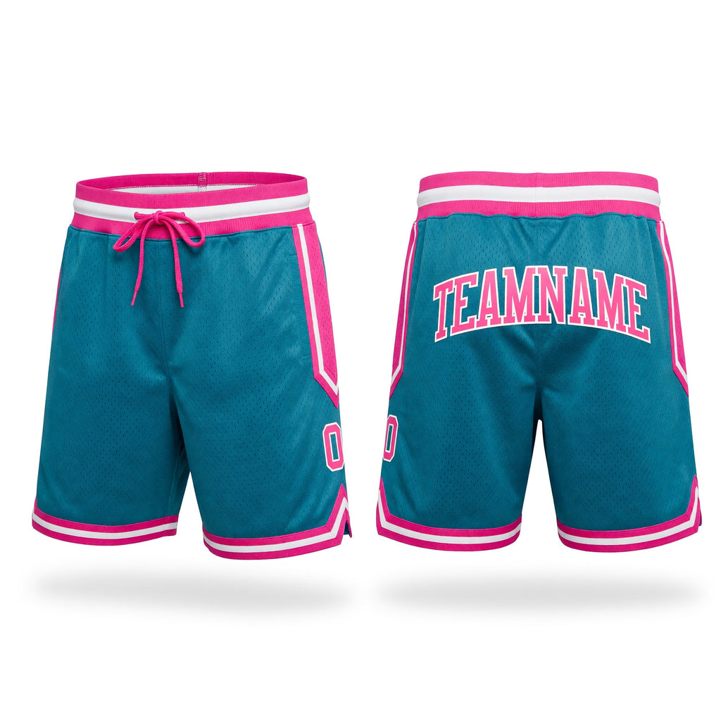 Custom Teal Pink-White Authentic Throwback Basketball Shorts