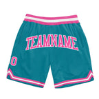Custom Teal Pink-White Authentic Throwback Basketball Shorts photo 1