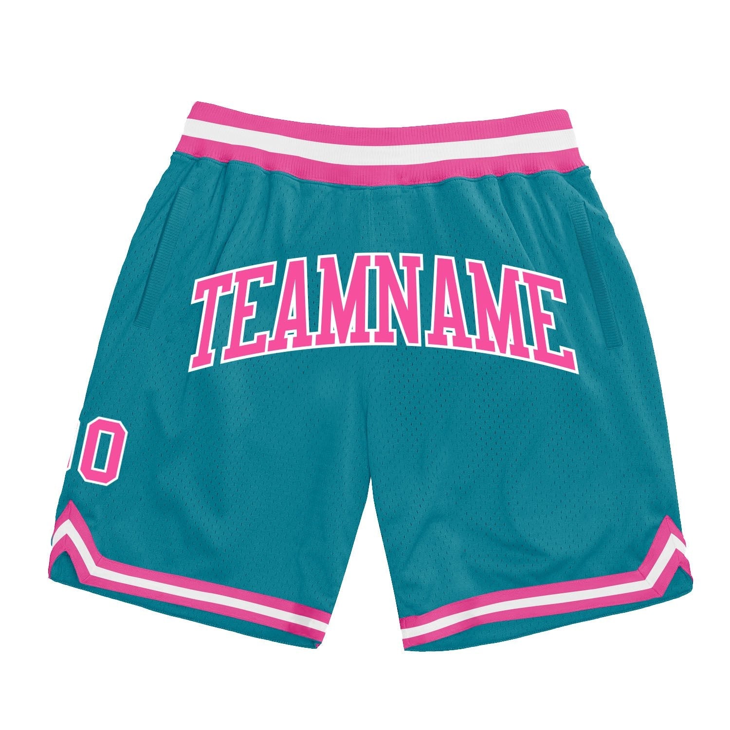 Custom Teal Pink-White Authentic Throwback Basketball Shorts photo 1