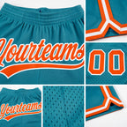 Custom Teal Orange-White Authentic Throwback Basketball Shorts detail