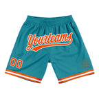 Custom Teal Orange-White Authentic Throwback Basketball Shorts photo 1