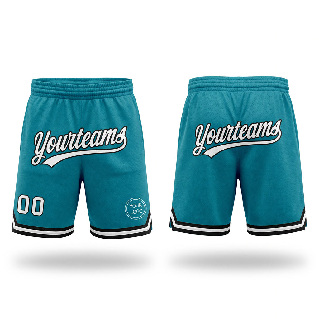 Custom Teal White-Black Authentic Throwback Basketball Shorts