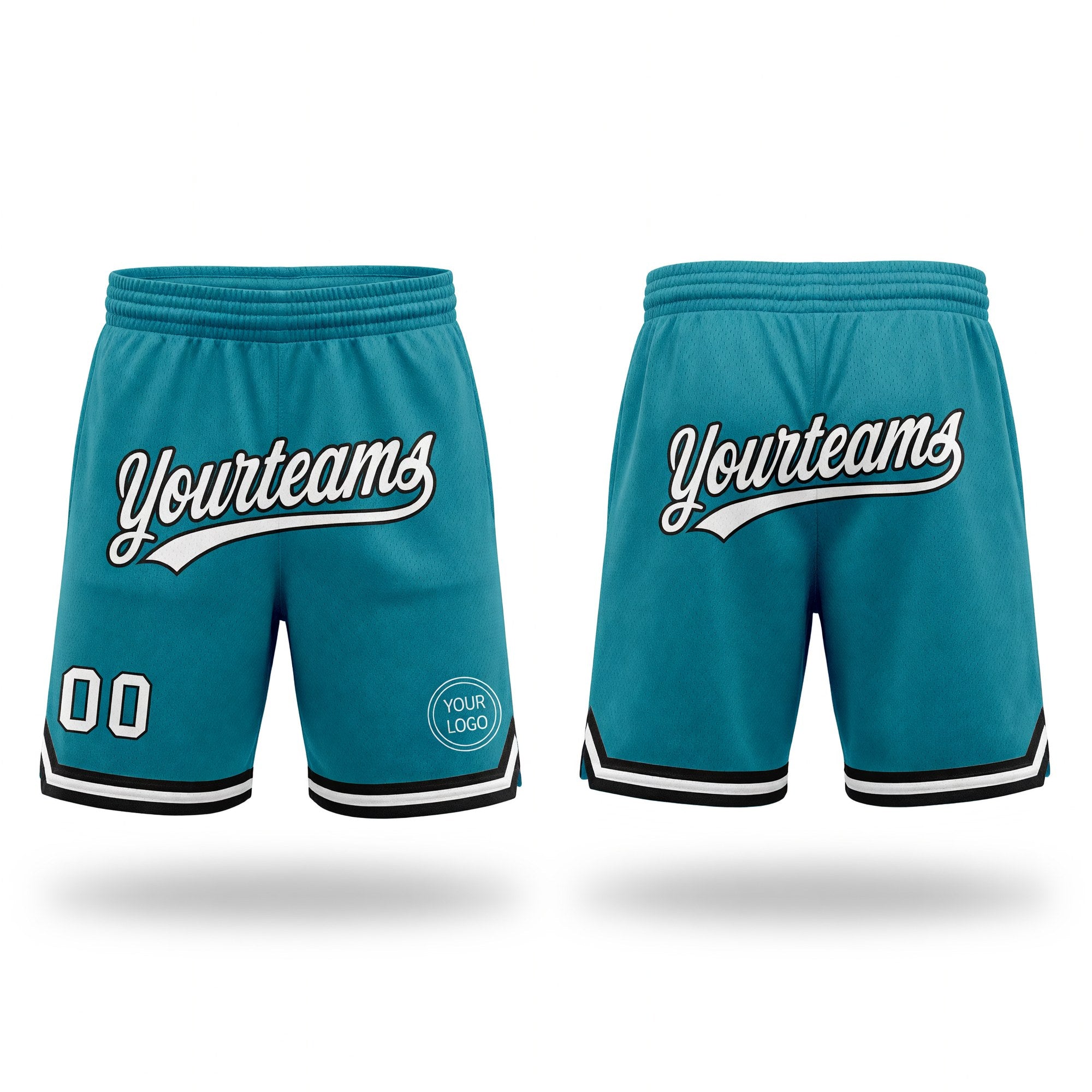 Custom Teal White-Black Authentic Throwback Basketball Shorts