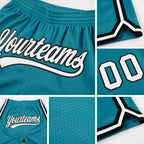 Custom Teal White-Black Authentic Throwback Basketball Shorts detail