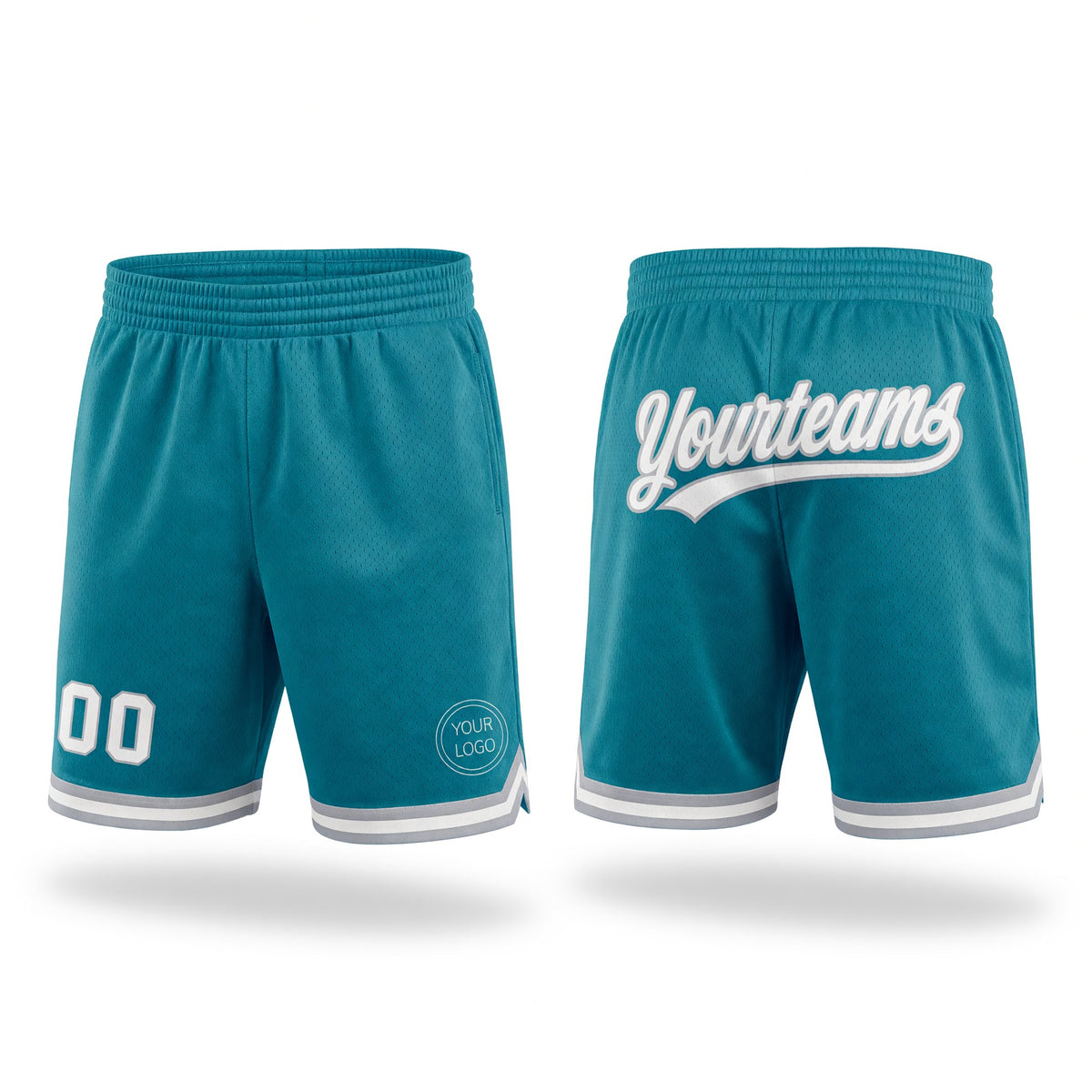 Custom Teal White-Gray Authentic Throwback Basketball Shorts