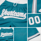Custom Teal White-Gray Authentic Throwback Basketball Shorts detail
