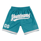 Custom Teal White-Gray Authentic Throwback Basketball Shorts photo 1