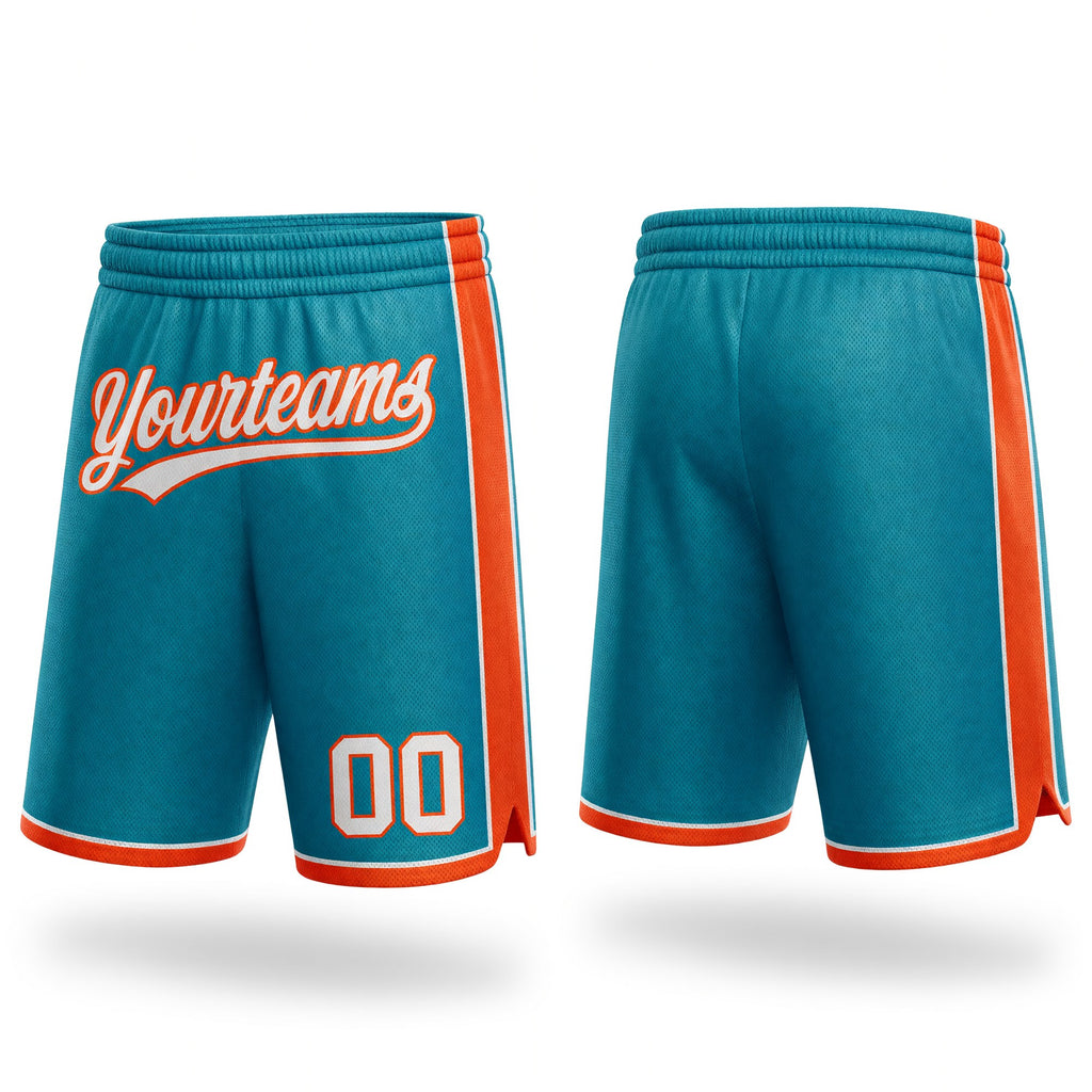 Custom Teal White-Orange Authentic Basketball Shorts
