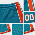 Custom Teal White-Orange Authentic Basketball Shorts detail