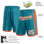 Custom Teal White-Orange Authentic Basketball Shorts photo 2