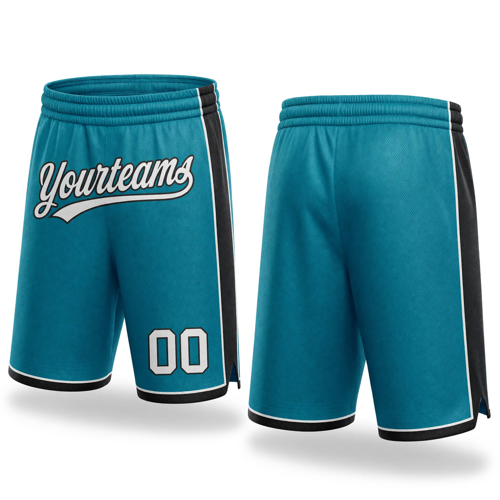 Custom Teal White-Black Authentic Basketball Shorts