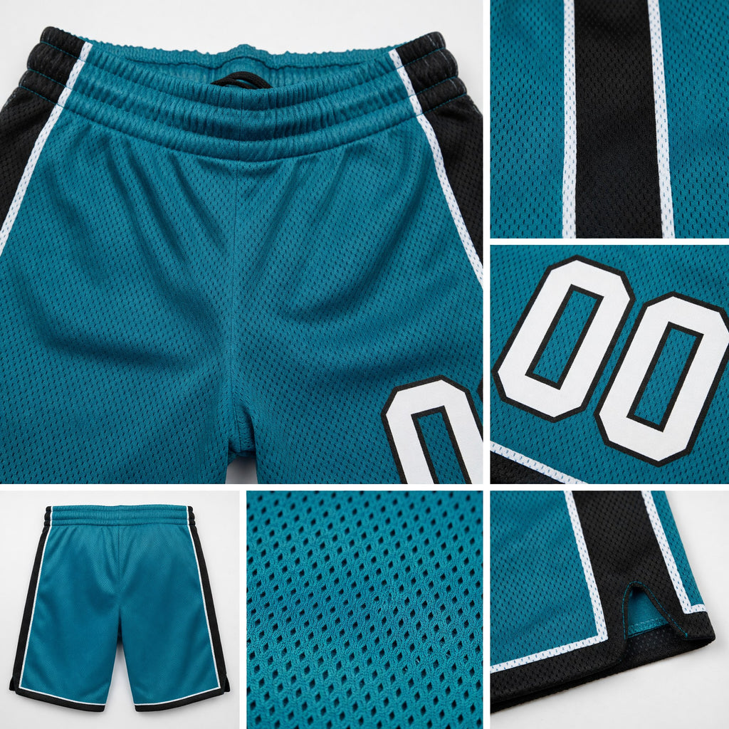 Custom Teal White-Black Authentic Basketball Shorts detail