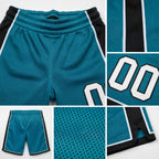 Custom Teal White-Black Authentic Basketball Shorts detail