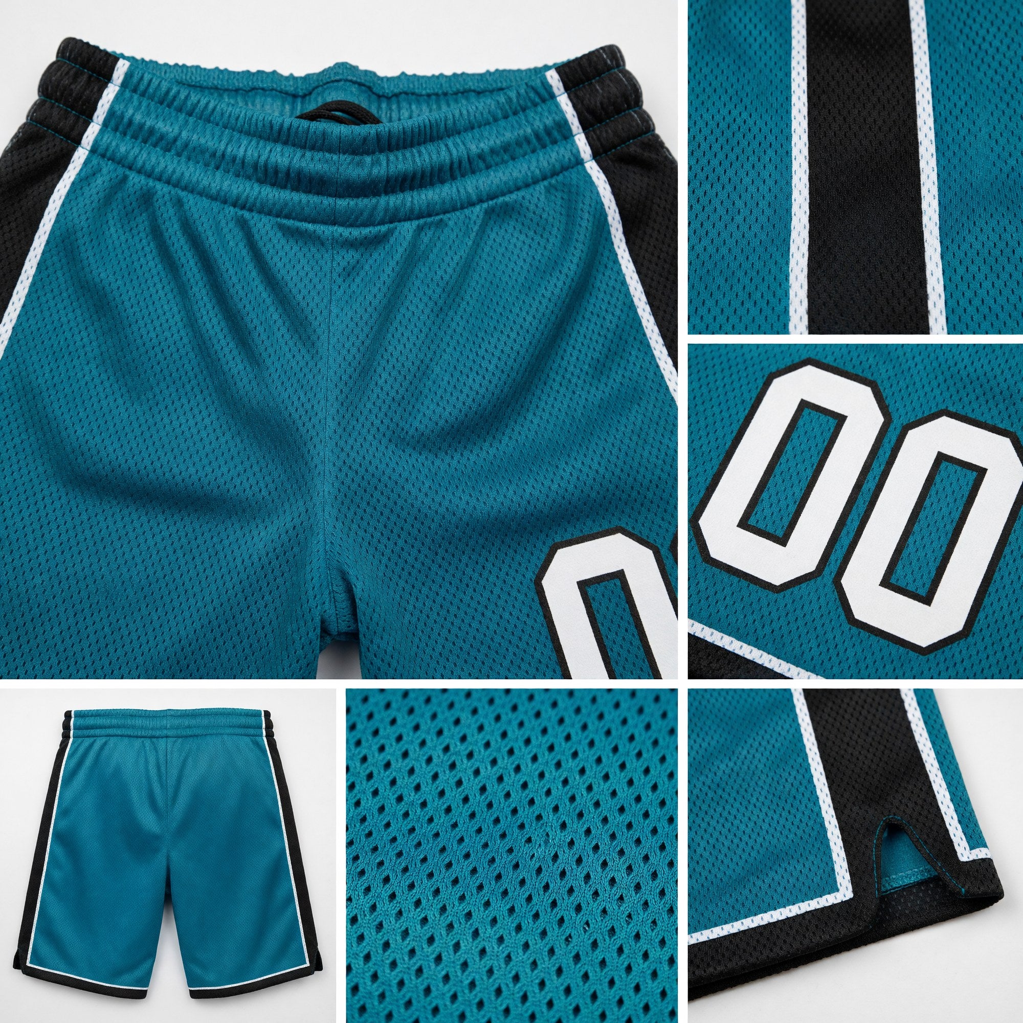 Custom Teal White-Black Authentic Basketball Shorts detail