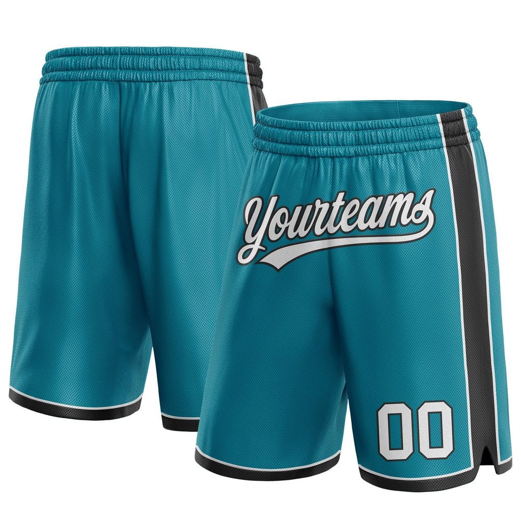 Custom Teal White-Black Authentic Basketball Shorts photo 1